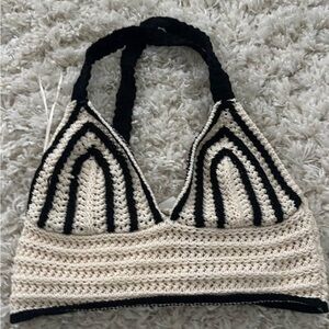 Zara Black and Cream Knit Top